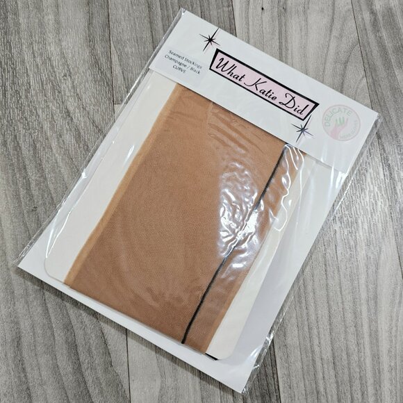 What Katie Did Glamour Sheer Contrast Seamed Stockings, Champagne / Black - Picture 12 of 14